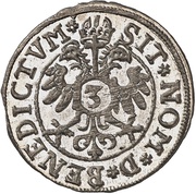 3 Kreutzers Square shield; date in legend, Switzerland, 1598-1613 reverse image