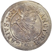 Dicken Saint Leodegar facing right; date on reverse; small square shield, Switzerland, 1617-1622 reverse image