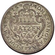 4 Batzens Restrike, Switzerland, 1744 reverse image