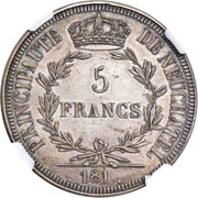 5 Francs - Alexandre Berthier Pattern, Switzerland, 1813-1897 reverse image