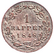 1 Rappen, Switzerland, 1842-1848 reverse image