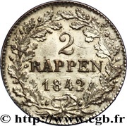 2 Rappen, Switzerland, 1842 reverse image