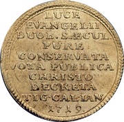 Ducat Huldrych Zwingli, Switzerland, 1719 reverse image