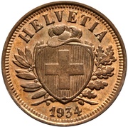 2 Rappen Wreath; bronze; heavy type obverse image