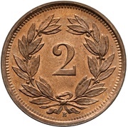 2 Rappen Wreath; bronze; heavy type reverse image