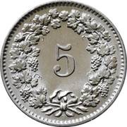 5 Rappen Libertas; copper-nickel reverse image