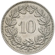 10 Rappen Libertas; copper-nickel, Switzerland, 1879-2024 reverse image