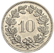 10 Rappen Libertas; nickel, Switzerland, 1932-1939 reverse image