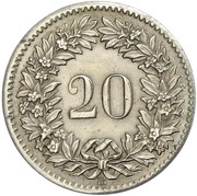 20 Rappen Coat of arms, Switzerland, 1850-1859 reverse image