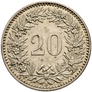 20 Rappen Coat of arms; billon; trial reverse image