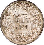 ½ Franc Helvetia seated, Switzerland, 1850-1851 reverse image