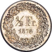 ½ Franc Helvetia standing; silver, Switzerland, 1875-1967 reverse image