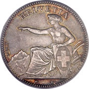 2 Francs Helvetia seated; 90% silver obverse image