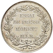 2 Francs Silver; pattern, Switzerland, 1854 reverse image