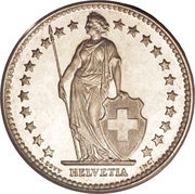 2 Francs Helvetia standing; silver obverse image