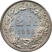 2 Francs Helvetia standing; copper-nickel reverse image