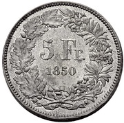 5 Francs Helvetia seated; piedfort; lead reverse image