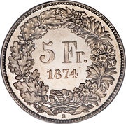 5 Francs Helvetia seated, Switzerland, 1850-1886 reverse image