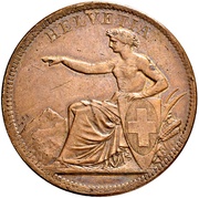 5 Francs Helvetia seated; trial; copper obverse image