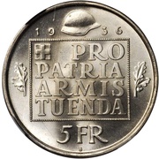 5 Francs War bond, Switzerland, 1936 reverse image