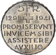 5 Francs Anniversary of the Confederation, Switzerland, 1941 reverse image
