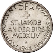 5 Francs Battle of Saint Jakob an der Birs, Switzerland, 1944 reverse image