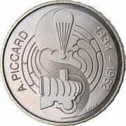 5 Francs Auguste Piccard, Switzerland, 1984 reverse image