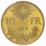 10 Francs Smooth edge; pattern, Switzerland, 1910 reverse image