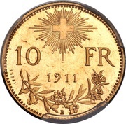 10 Francs Trial, Switzerland, 1911 reverse image