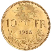 10 Francs, Switzerland, 1911-1922 reverse image