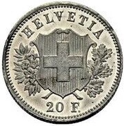 20 Francs Durussel pattern; zinc obverse image