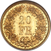 20 Francs Voigt pattern, Switzerland, 1871 reverse image