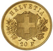 20 Francs Durussel pattern; gold obverse image