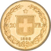 20 Francs Libertas, Switzerland, 1883-1896 reverse image
