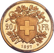 20 Francs "Vreneli" Pattern, Switzerland, 1897 reverse image