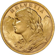 20 Francs "Vreneli" 22 stars on edge obverse image