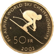 50 Francs World Ski Championship, Switzerland, 2003 reverse image