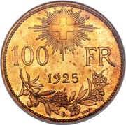 100 Francs Essai, Switzerland, 1925 reverse image