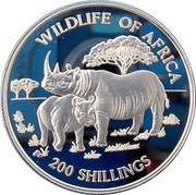 200 Shillings Wildlife of Africa, Tanzania, 1997 reverse image