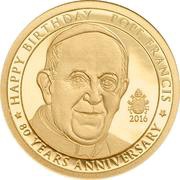 1500 Shillings Happy Birthday Pope Francis, Tanzania, 2016 reverse image