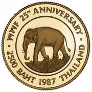 2500 Baht - Rama IX WWF, Thailand, 1987 reverse image