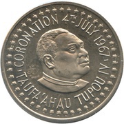 20 Seniti - Taufa'ahau Tupou IV Coronation - countermarked obverse image