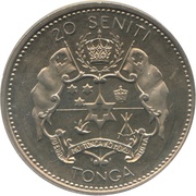 20 Seniti - Taufa'ahau Tupou IV Coronation - countermarked, Tonga, 1967 reverse image