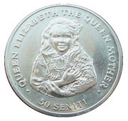 50 Seniti - Tāufaʻahau Tupou IV Queen Mother as a young girl, Tonga, 1985 reverse image