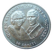 50 Seniti - Tāufaʻahau Tupou IV The Queen Mother and King George VI, Tonga, 1985 reverse image