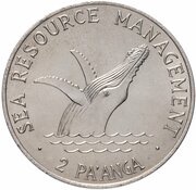 2 Pa'anga - Taufa'ahau Tupou IV Humpback Whale, Tonga, 1980 reverse image