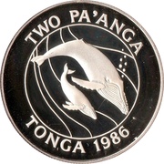 2 Pa'anga - Taufa'ahau Tupou IV WWF, Tonga, 1986 reverse image