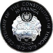10 Pa'anga - Taufa'Ahau Tupou IV Constitution Centennial, Tonga, 1975 reverse image