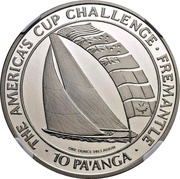 10 Pa'anga - Taufa’ahau Tupou IV Sailboat with national flags; Palladium Proof issue reverse image