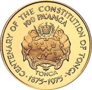 100 Pa'anga - Taufa’ahau Tupou IV Constitution Centennial, Tonga, 1975 reverse image